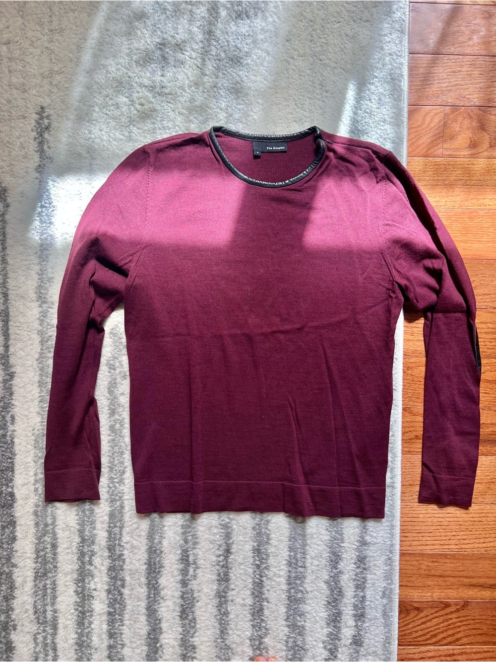 The Kooples Men’s Merino Wool Sweater Size S Burgundy Leather Elbow Patches